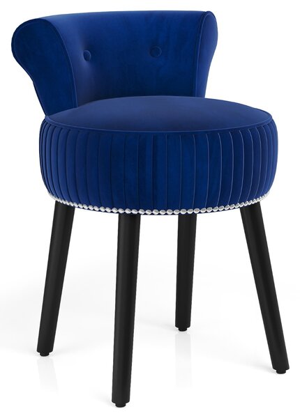 Costway Sedia vanity in velluto con schienale sgabello vanity imbottito con schienale basso capitonné, Sedia d’accent Blu