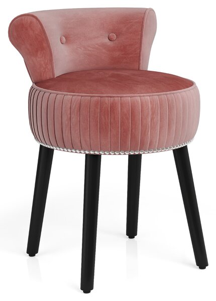 Costway Sedia vanity in velluto con schienale sgabello vanity imbottito con schienale basso capitonné, Sedia d’accent Rosa