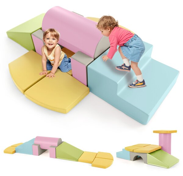 Costway Set 10 giocattoli da arrampicata in schiuma morbida per bambini, Blocchi da costruzione con attività Giallo