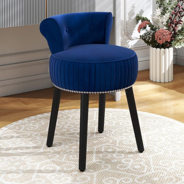Costway Sedia vanity in velluto con schienale sgabello vanity imbottito con schienale basso capitonné, Sedia d’accent Blu