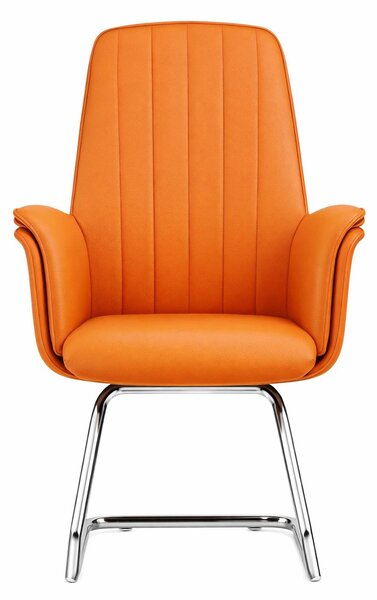 Elegante poltrona da ufficio color arancione con struttura cromata e grande comfort