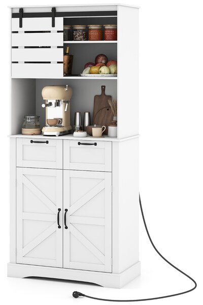 Costway Mobile dispensa da cucina con presa di corrente armadio alto con ante, Mobile supporto per microonde con spazio