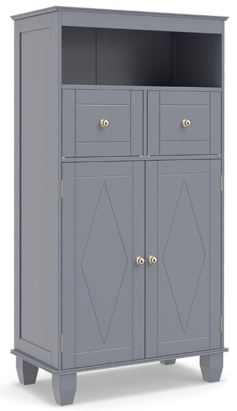 Costway Mobile da pavimento organizzatore autoportante con ante, Mobile da pavimento cassetti in legno massiccio Grigio