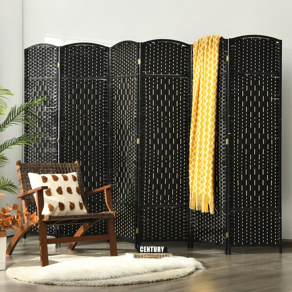 Costway Divisori per ambienti a 6 pannelli alta 180 cm in rattan, Schermo pieghevole per privacy con cornice in legno naturale Nero