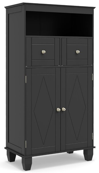 Costway Mobile da pavimento organizzatore autoportante con ante, Mobile da pavimento cassetti in legno massiccio Nero
