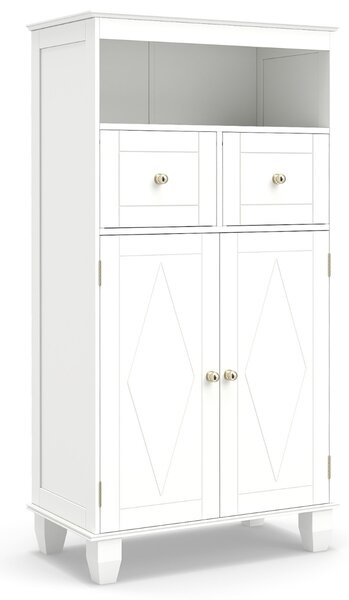 Costway Mobile da pavimento organizzatore autoportante con ante, Mobile da pavimento cassetti in legno massiccio Bianco