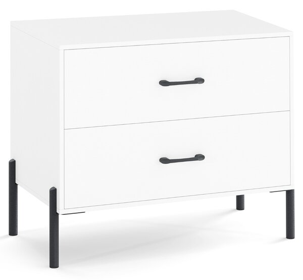 Costway Cassettiera 2 cassetti comodino moderno gambe maniglie metallo, Cassettiera 2 cassetti kit anti-ribaltamento Bianco