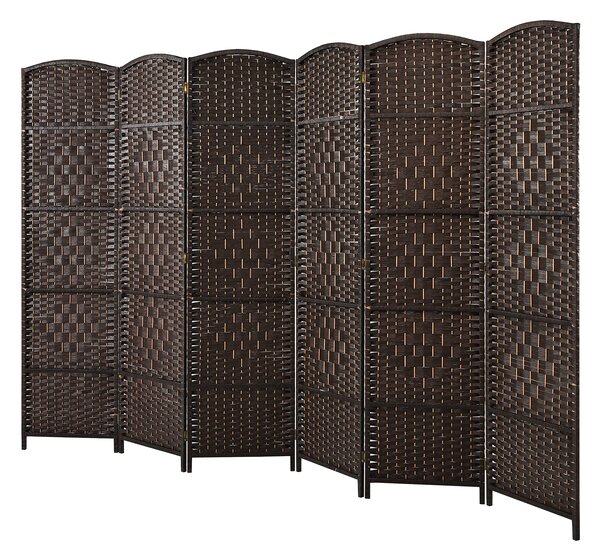 Costway Divisori per ambienti a 6 pannelli alta 180 cm in rattan, Schermo pieghevole per privacy con cornice in legno naturale Marrone