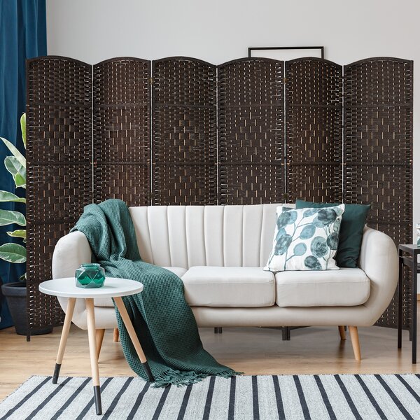 Costway Divisori per ambienti a 6 pannelli alta 180 cm in rattan, Schermo pieghevole per privacy con cornice in legno naturale Marrone