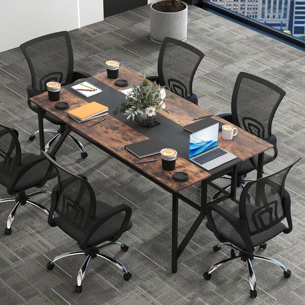 Costway Tavolo da conferenza con ripiano portaoggetti e cassettiera, Scrivania industriale per 6-8 persone ufficio e sala riunioni 180 x 96 cm