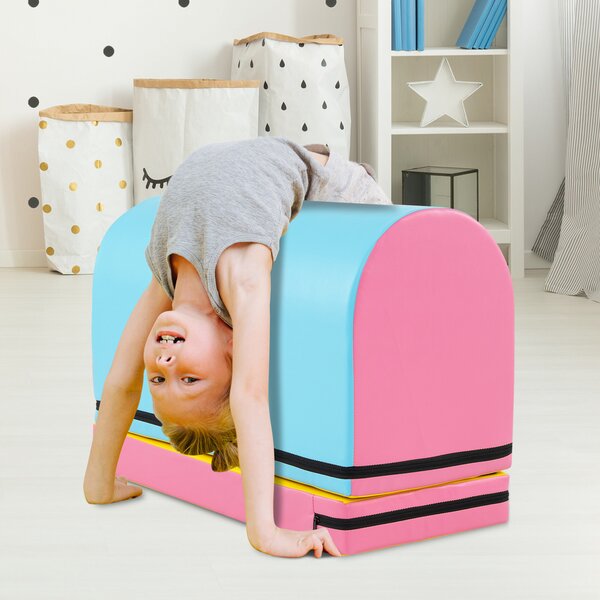 Costway Appetino per capriole mailbox scatola ginnastica ecopelle tappetino rimovibile maniglia casa palestra, Attrezzo sicuro e resistente per bambini 3-10 anni Azzurro