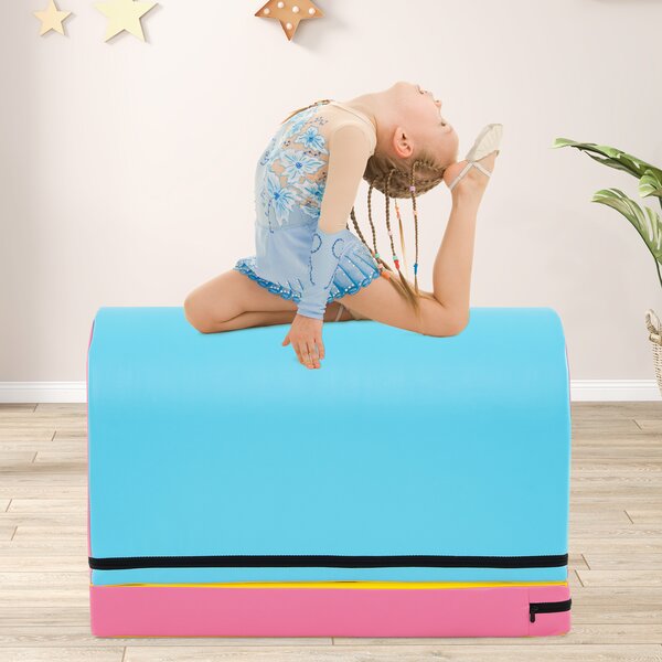 Costway Appetino per capriole mailbox scatola ginnastica ecopelle tappetino rimovibile maniglia casa palestra, Attrezzo sicuro e resistente per bambini 3-10 anni Azzurro