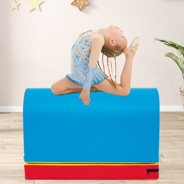 Costway Appetino per capriole mailbox scatola ginnastica ecopelle tappetino rimovibile maniglia casa palestra, Attrezzo sicuro e resistente per bambini 3-10 anni Blu