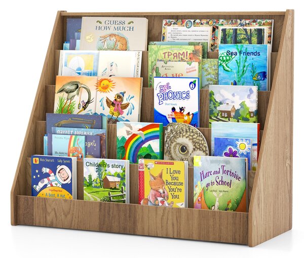 Costway Libreria da terra per bambini a 5 livelli, Piccolo porta riviste con dispositivi anti-ribaltamento per cameretta Naturale