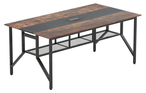 Costway Tavolo da conferenza con ripiano portaoggetti e cassettiera, Scrivania industriale per 6-8 persone ufficio e sala riunioni 180 x 96 cm