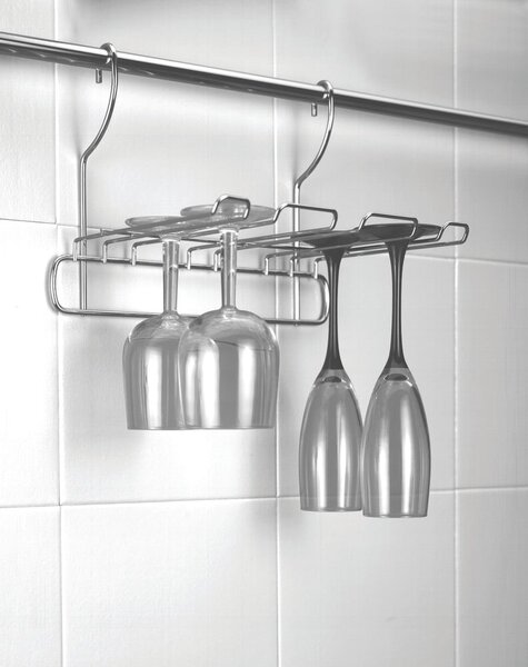 Portabicchieri da vino a sospensione in acciaio cromato color argento Lonardo - Metaltex