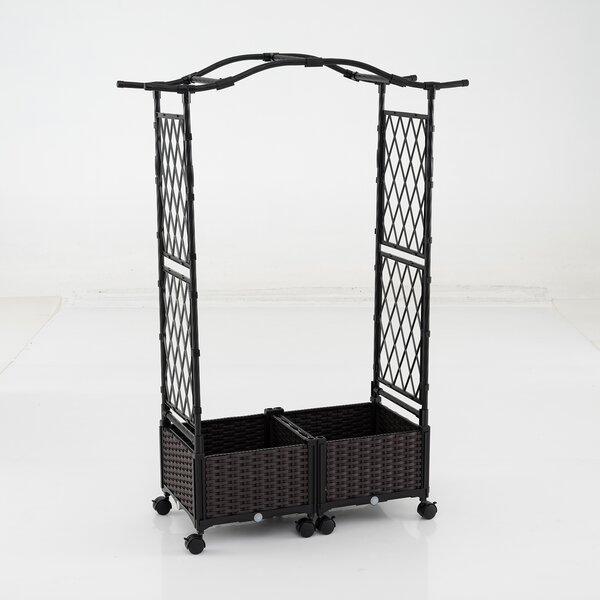 Costway Cassette per piante con irrigazione automatica graticcio e tetto, letto da giardino rialzato su ruote bloccatili rattan impermeabile Marrone