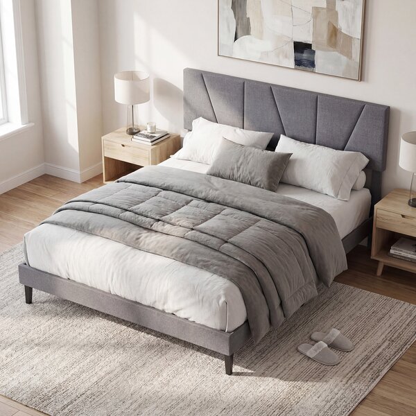 Costway Struttura letto matrimoniale piattaforma silenziosa con testiera regolabile in altezza, Letto piattaforma rivestita in lino 140x200 cm Grigio scuro