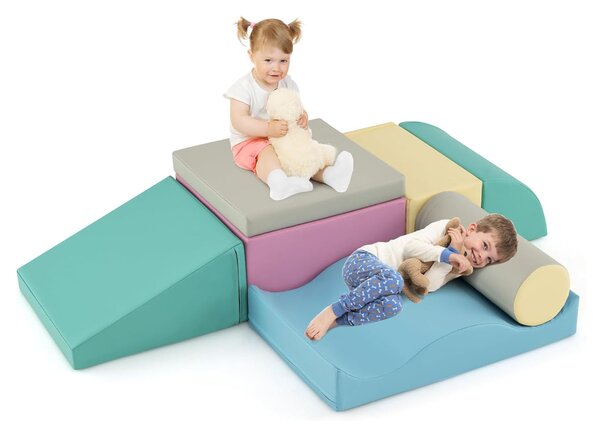 Costway Set di 7 pezzi di blocchi di schiuma morbida per giocare e arrampicarsi, Blocchi giganti in schiuma Macaron