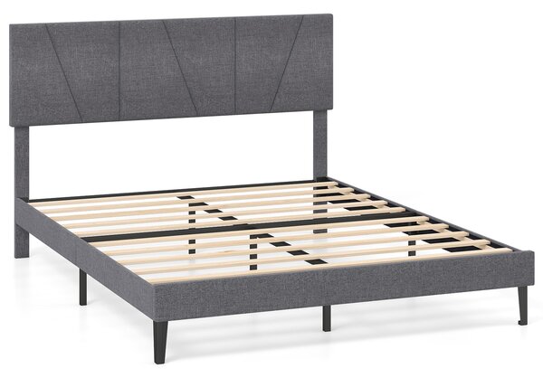 Costway Struttura letto matrimoniale piattaforma silenziosa con testiera regolabile in altezza, Letto piattaforma rivestita in lino 140x200 cm Grigio scuro