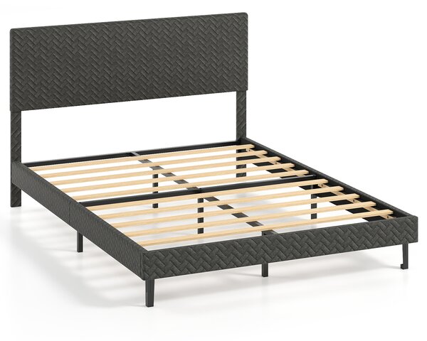 Costway Telaio letto a piattaforma imbottito in lino con testiera chevron regolabile in altezza, Telaio letto a piattaforma silenzioso larghezza 164,5 cm