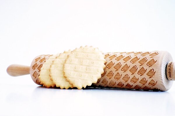 Rullo per pasta in legno goffrato Tea Cups - Valek