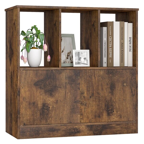 Costway Libreria ante e mobiletto scaffale moderno a 3 livelli per soggiorno studio camera da letto, Scaffale da terra mensola di archiviazione Marrone