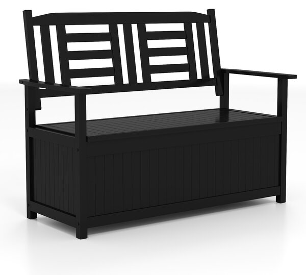 Costway Panca contenitore per patio divanetto in legno con schienale e braccioli, Panca contenitore per patio 185 L Nero