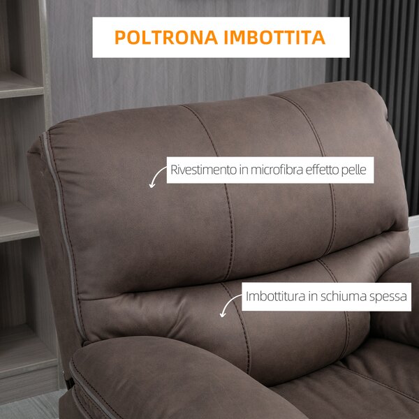 HOMCOM Poltrona Relax con Reclinazione Manuale e Poggiapiedi, 97x99x96cm, Marrone|Aosom