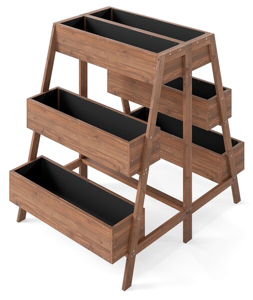 Costway Orto rialzato a più livelli in legno rivestito per interno ed esterno giardino patio balcone, Supporto per piante contenitore scaffale per serre Caffè