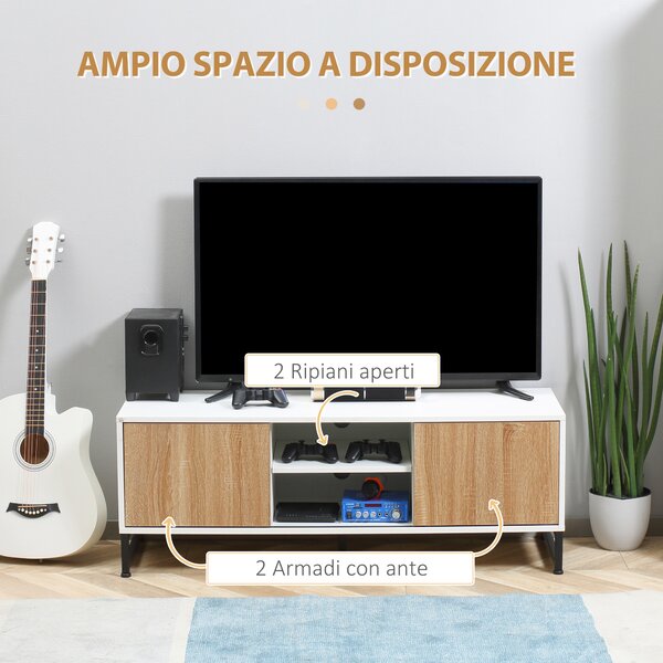HOMCOM Mobile TV per Modelli fino a 50" max, Mobile TV Moderno in Truciolato e Acciaio con 2 Ripiani Aperti e 2 Armadietti Chiusi, 120x39.5x45 cm | Aosom Italy
