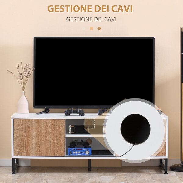 HOMCOM Mobile TV per Modelli fino a 50" max, Mobile TV Moderno in Truciolato e Acciaio con 2 Ripiani Aperti e 2 Armadietti Chiusi, 120x39.5x45 cm | Aosom Italy
