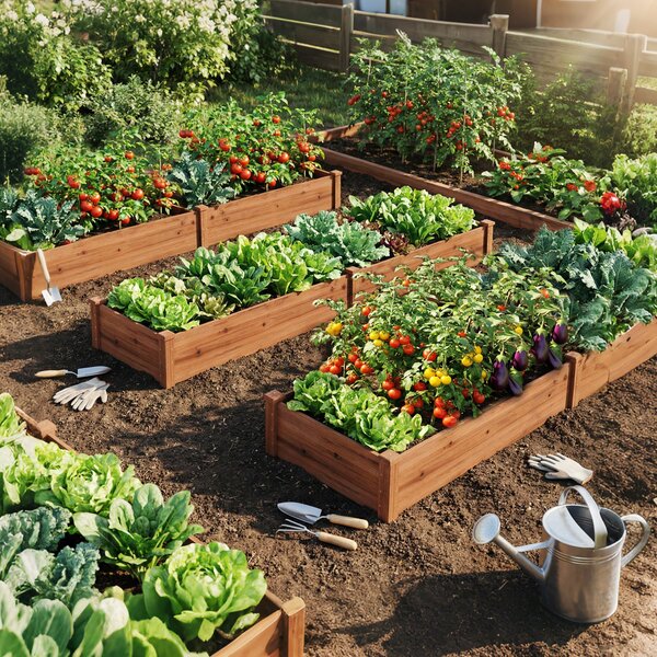 Costway Fioriera rettangolare da esterno in legno, Orto rialzato da giardino per ortaggi fiori piante aromatiche e frutta Caffè