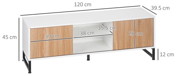 HOMCOM Mobile TV per Modelli fino a 50" max, Mobile TV Moderno in Truciolato e Acciaio con 2 Ripiani Aperti e 2 Armadietti Chiusi, 120x39.5x45 cm | Aosom Italy