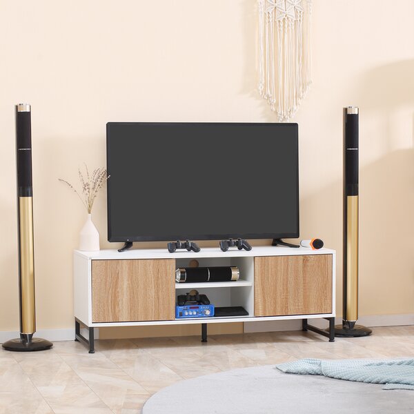 HOMCOM Mobile TV per Modelli fino a 50" max, Mobile TV Moderno in Truciolato e Acciaio con 2 Ripiani Aperti e 2 Armadietti Chiusi, 120x39.5x45 cm | Aosom Italy
