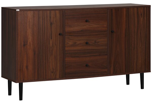 HOMCOM Credenza Moderna per Soggiorno, Sala da Pranzo e Ingresso in Legno e  Truciolato con 2 Armadietti e 3 Cassetti, 127x40x76 cm, Marrone e Nero