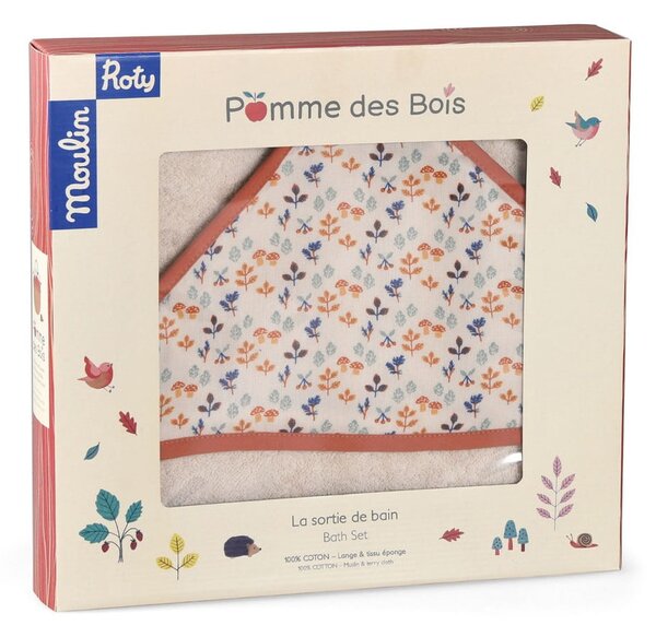 Asciugamano con cappuccio da bambini color crema in cotone 80x80 cm Pomme des Bois – Moulin Roty