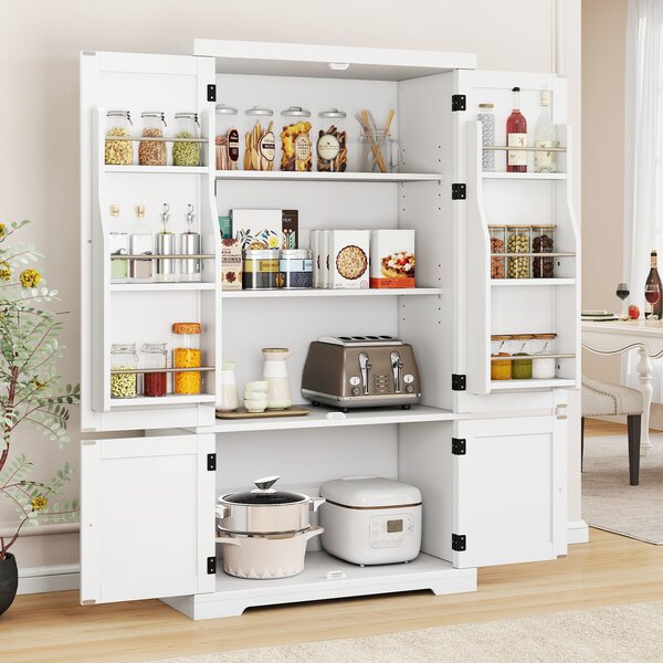 Costway Mobile dispensa 4 ante 6 ripiani ante 5 ripiani regolabili moderno indipendente, Armadio da terra per cucina sala da pranzo soggiorno 139 cm