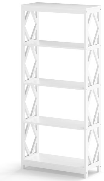 Costway Libreria alta 5 ripiani legno romboidale scaffale espositivo aperto, Libreria moderna autoportante bianca ufficio soggiorno camera da letto