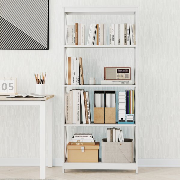 Costway Libreria alta 5 ripiani legno romboidale scaffale espositivo aperto, Libreria moderna autoportante bianca ufficio soggiorno camera da letto