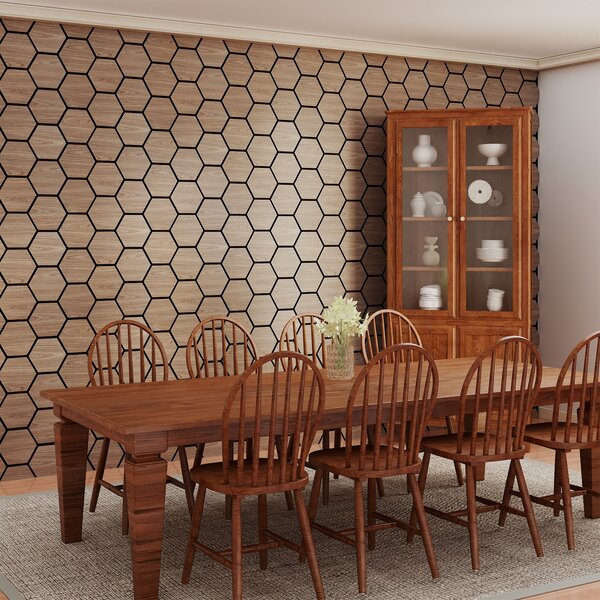 Costway Set 4 pannelli acustici 81x66cm 9 tavolette esagonali legno fonoassorbenti, Pannelli fonoisolanti pareti soffitti decorazione