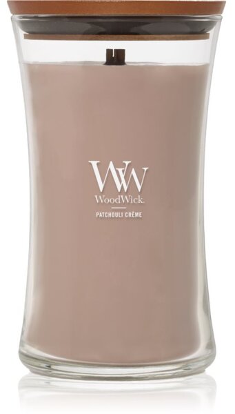 Woodwick Opulent Wood Patchouli Creme candela profumata con stoppino in legno 609.5 g