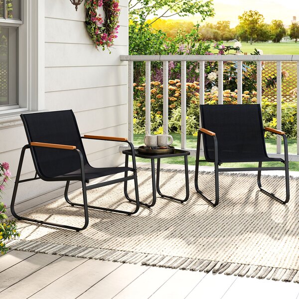 Costway Set bistrò 3 pezzi patio esterno vetro temperato cuscino rimovibile metallo robusto, Set da conversazione mobili per terrazza giardino cortile