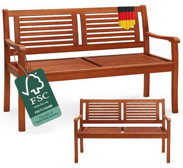Casaria Panchina da Giardino Bologna in Legno di Eucalipto Resistente 120x60x90cm Portata 320kg Panca da Esterno 2 Posti