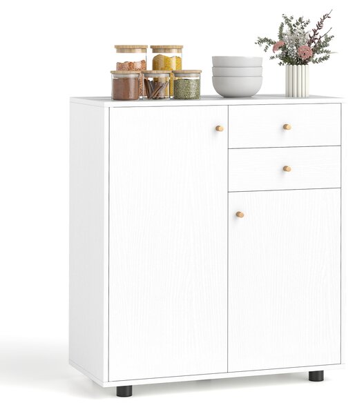 Costway Credenza buffet cucina 2 cassetti 2 ante 3 ripiani regolabili, Armadietto bar caffè organizzatore moderno rustico pranzo soggiorno ingresso Bianco