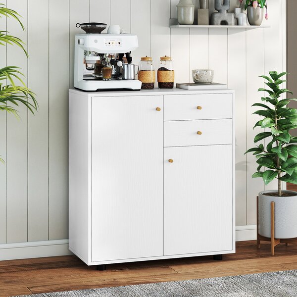 Costway Credenza buffet cucina 2 cassetti 2 ante 3 ripiani regolabili, Armadietto bar caffè organizzatore moderno rustico pranzo soggiorno ingresso Bianco