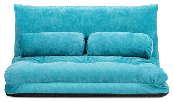 Costway Divano terra regolabile 6 posizioni 2 cuscini letto durevole stabile, Divano fodera camoscio Blu