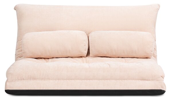 Costway Divano terra regolabile 6 posizioni 2 cuscini letto durevole stabile, Divano fodera camoscio Beige