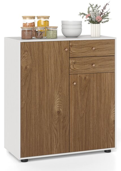 Costway Credenza buffet cucina 2 cassetti 2 ante 3 ripiani regolabili, Armadietto bar caffè organizzatore moderno rustico pranzo soggiorno ingresso Marrone