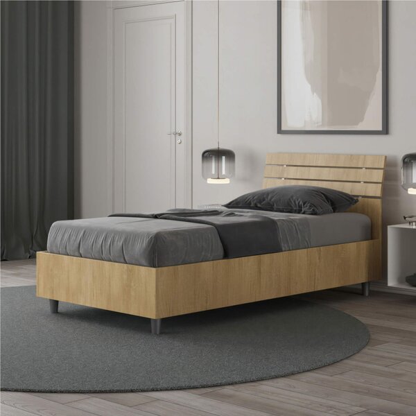Letto Singolo a DOGHE e Testata Inclinata Modello ANKEL Dimensioni 80x190 cm Posizionabile in Poco Spazio Essenziale Colore Quercia
